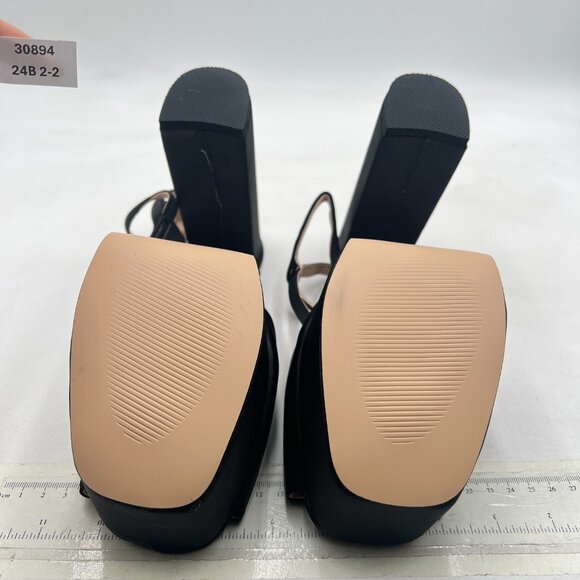 FSJ Black Platform Ankle Strap Sandals Peep Open Toe Chunky High Heels Shoes - Picture 7 of 8